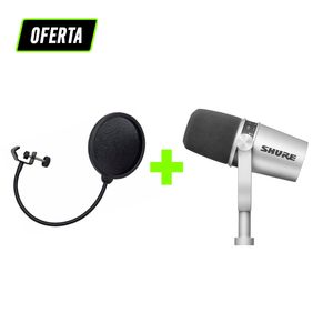 Paquete de 1 micrófono Shure MV7 de la serie Motiv + Pantalla de estudio para microfono