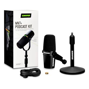 Kit podcast Micrófono Dinámico MV7+ con soporte incluído