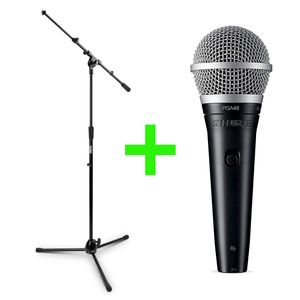 Paquete - Micrófono Shure PGA48 XLR con stand para micrófono Ms9701b+